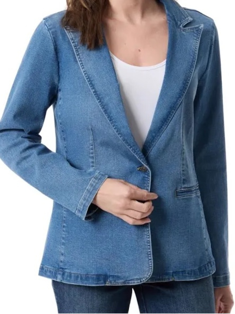 Baccini: XL, Classic Blue Denim Blazer Jacket - Women's Casual Tailored Coat